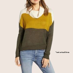 🫒 BEACHLUNCHLOUNGE COLORBLOCK STIRPE OLIVE CREAM CHARTREUSE COWL SWEATER SMALL